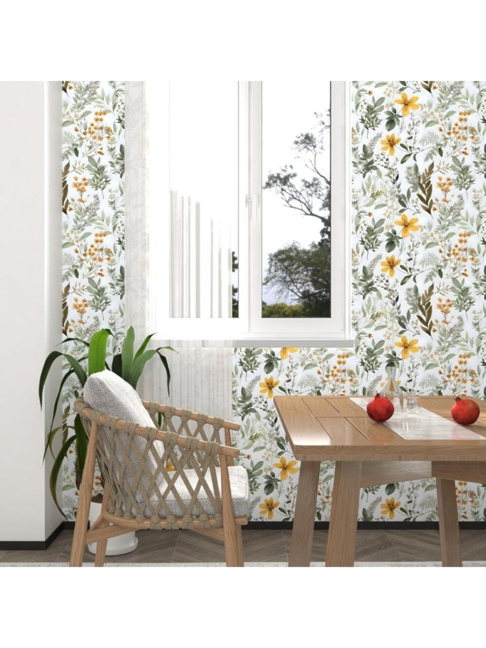 Peel and Stick Vintage Floral Wallpaper - Green Leaf Botanical Self-Adhesive - Picture 3 of 8